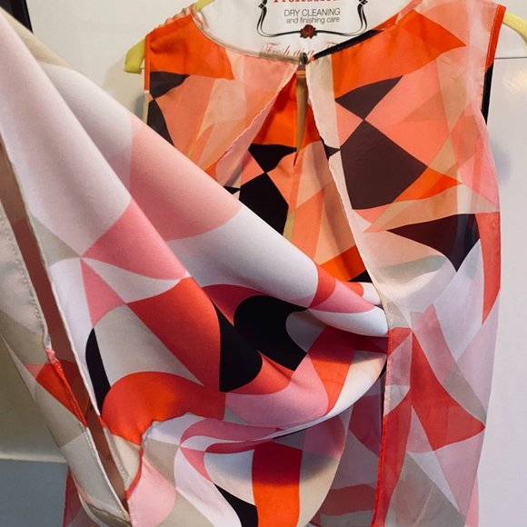 Vince Camuto Pink & Red Geometric Layered Blouse - Picture 14 of 16